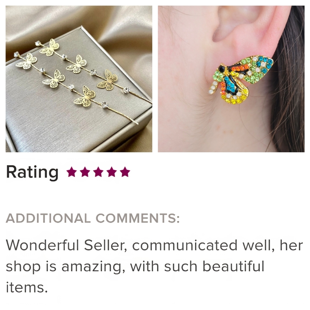 SEE NEW LISTING Butterfly Wings Rhinestone Stud Earrings - Picture 5 of 13